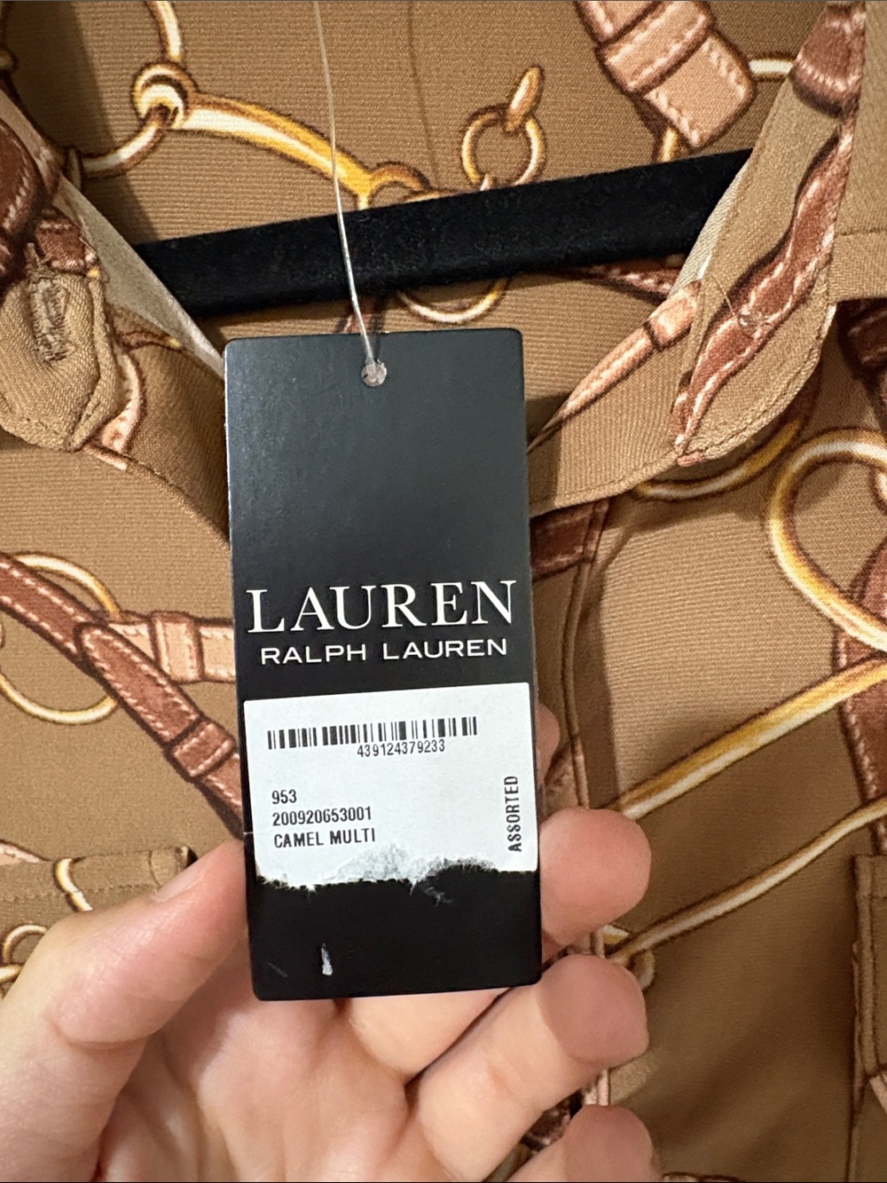 Lauren Ralph Lauren Belting Print Button-Up Stretch Jersey Shirt Blouse - Picture 6 of 8